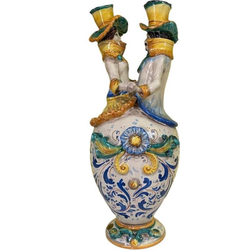 Dancing Lords, Caltagirone ceramic lamp, relief decorations - Height approximately 50 cm