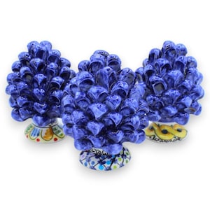 Sicilian pine cone Caltagirone, approx. 12 cm high (1pc) Cobalt blue with brush strokes, stem decorated randomly