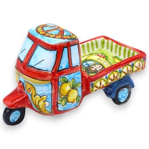Caltagirone ceramic vehicle Ape motorbike - L 18 x h 10 cm approx (1 unit) With 3 decoration options