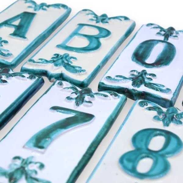 Letters and house numbers in fine Sicilian ceramic - h 14 x 6 cm approx (1pc) Verderame With different options
