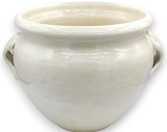Cachepot Plant pot in fine ceramic, L 38 and Ø 26 cm approx. Antique White and crackle effect