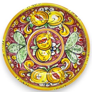 Caltagirone ceramic bowl or deep plate Ø 20 cm and h 6 cm approx. (1 unit) 4 colour options, random decoration