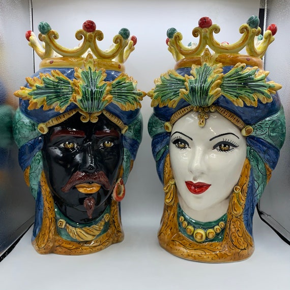 SICILIAN HEAD Pair sicilian moorheads in Caltagirone ceramic Etsy