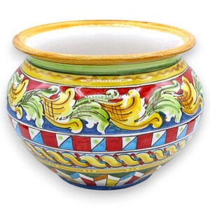 Doniczka ceramiczna Cachepot Caltagirone - Ø ok. 25 cm. Barokowa i geometryczna, wielobarwna dekoracja.