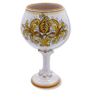 Caltagirone ceramic chalice, decorated with a baroque motif and braid, approx. 20 cm high, Mod. MN