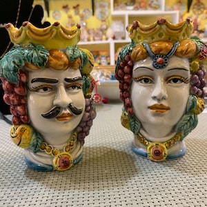 SICILIAN HEAD, Sicilian Moor's heads in Caltagirone ceramics modelled and hand painted H.14.5 approx.