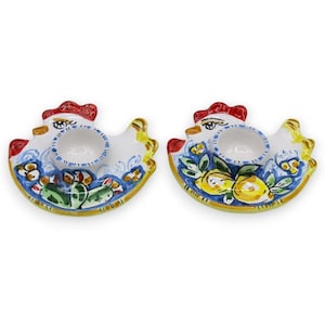 Caltagirone Ceramic Egg Holder Hen - L 13 x 13 cm approx (1 Unit) with 3 colour options and random decoration