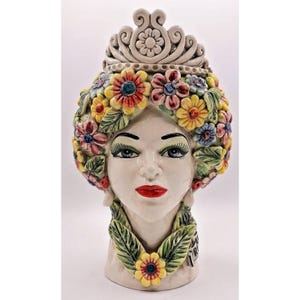 Sicilian Moorish Heads (1 unit) approx. 30 cm high, Caltagirone ceramic, The 4 Seasons: Spring, Summer, Autumn and Winter
