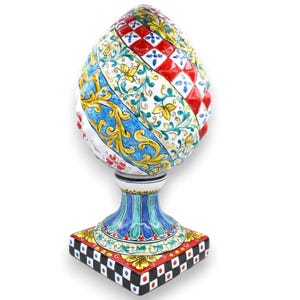 Pomme de pin en céramique sicilienne avec base carrée décorée, décoration de chariot sicilien 3 options de taille (1pc)