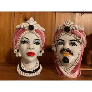Pair of Caltagirone Moorish Heads - approximately 13 cm high