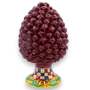 Sicilian Pine Cone in Caltagirone Ceramic with 3 size options (1pc) Bordeaux Stem Sicilian cart decoration