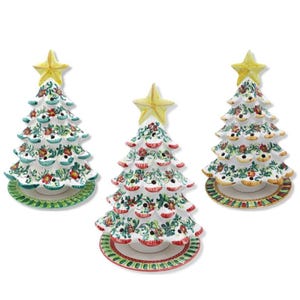 Perforated Christmas tree centerpiece, candle holder, H 37 cm, Sicilian ceramic, available in 3 decorations (1 unit) Mod NL