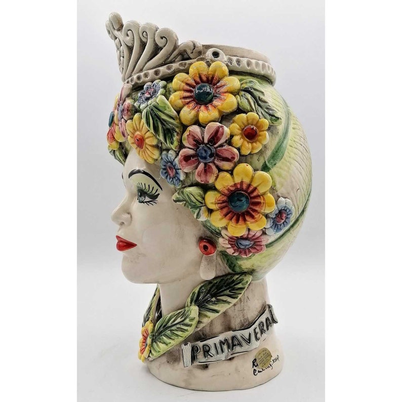 Sicilian head, four seasons line, Sicilian dark brown head in hand-modelled Caltagirone ceramic H.30 L.20 handcrafted 4 season image 7