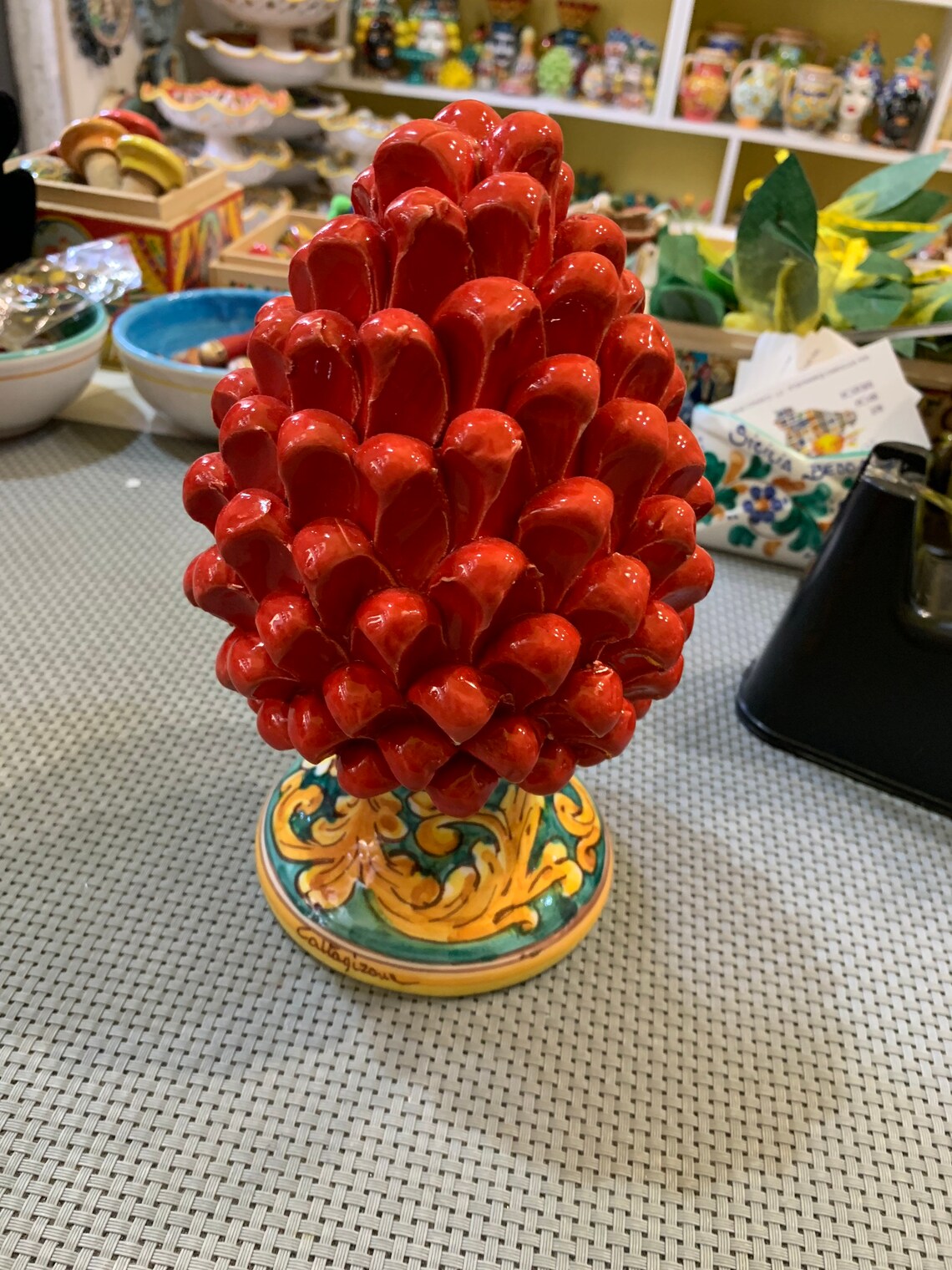 Sicilian ceramic pine cone of Caltagirone cm 20 RED made | Etsy