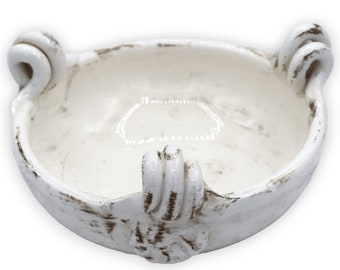 Round bowl, centerpiece with embossed cherub torchon handles, (1Pc) 4 sizes with 6 color options