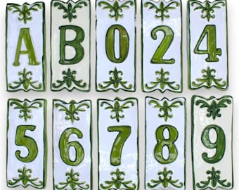 House letters and numbers in fine Sicilian ceramic - h 14 x 6 cm approx. (1 unit) Green With various options