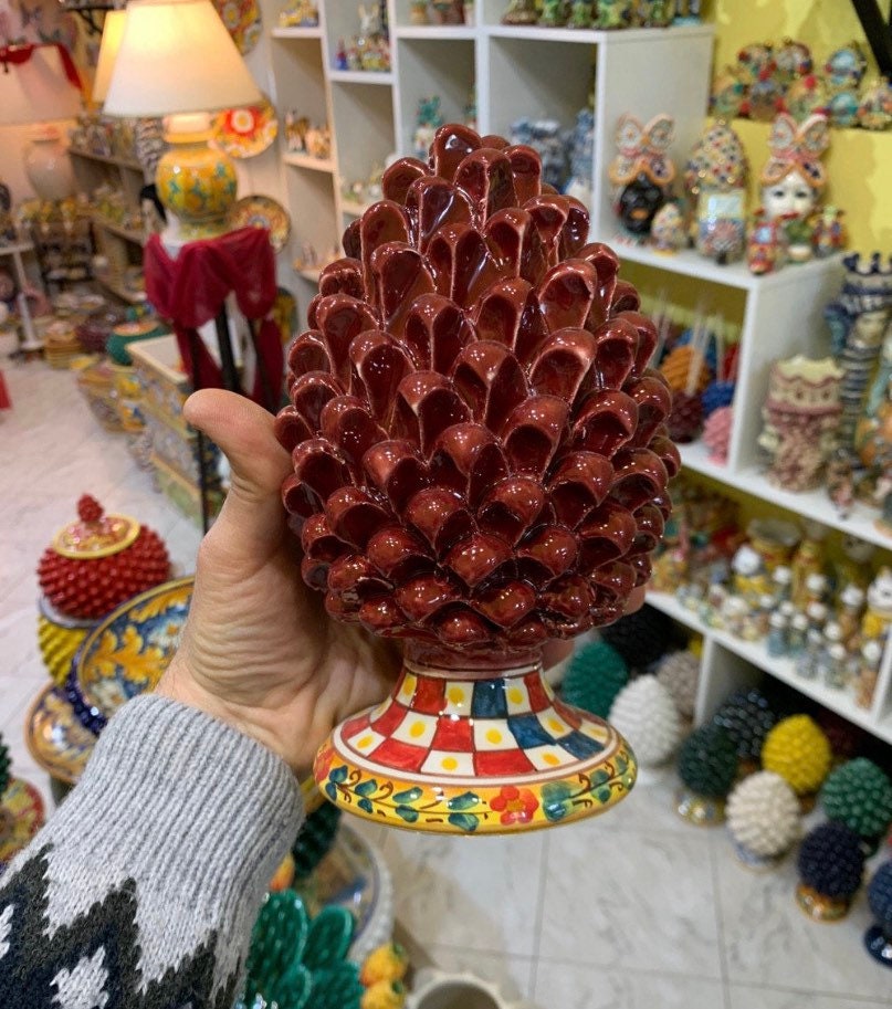 Sicilian ceramic pine cone of Caltagirone cm 20 made entirely | Etsy