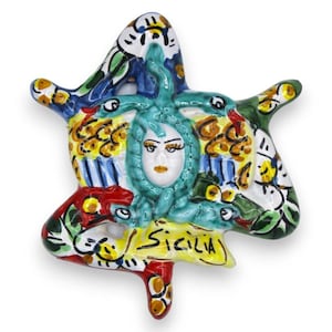 Caltagirone ceramic Trinacria, approx. 12 cm high (1 unit) with 5 colour options and random decoration