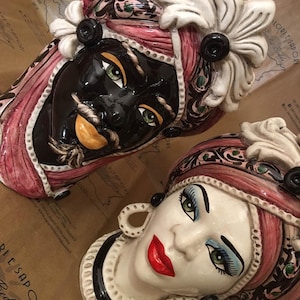 Sicilian Moorish heads in Caltagirone ceramics entirely hand-modelled H.29 L.19