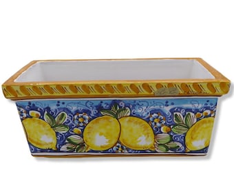 Cassetta vaso rettangolare in Ceramica Caltagirone, decoro limoni su fondo blu, in cinque opzioni dimensioni - (1Unità)