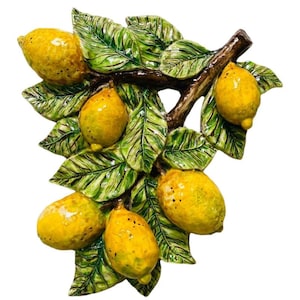 Bunch of Lemons in Caltagirone Ceramic, 45 x 38 cm - Large Model