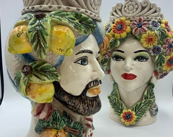 SICILIAN HEAD, Sicilian dark brown head in Caltagirone ceramic entirely modeled by hand H.30 L.20 handcrafted, 4 seasons line