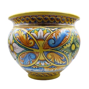 Cachepot Caltagirone ceramic plant pot, Baroque-Palermo decoration, with 5 size options (1 Unit)