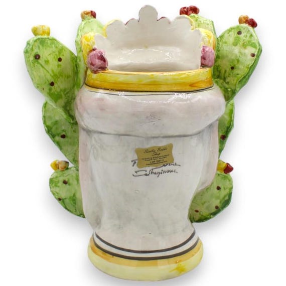 Tête Sicilienne Caltagirone - Céramique Artisanale 18cm, Couronne Et Fruits