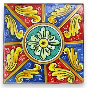 Caltagirone ceramic tile - h 15 x 15 x 0.8 cm approx (1 unit) with 5 decoration options MD4
