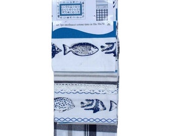 Set of 3 Sicilian kitchen towels - 70 x 50 cm (1 set) 100% Pure Cotton, 4 decoration options