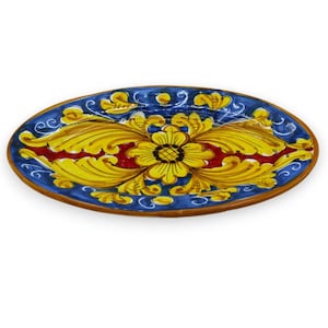 Sicilian ceramic oval tray, serving plate - L 22 cm x 15 cm approx. blue background, baroque and flower