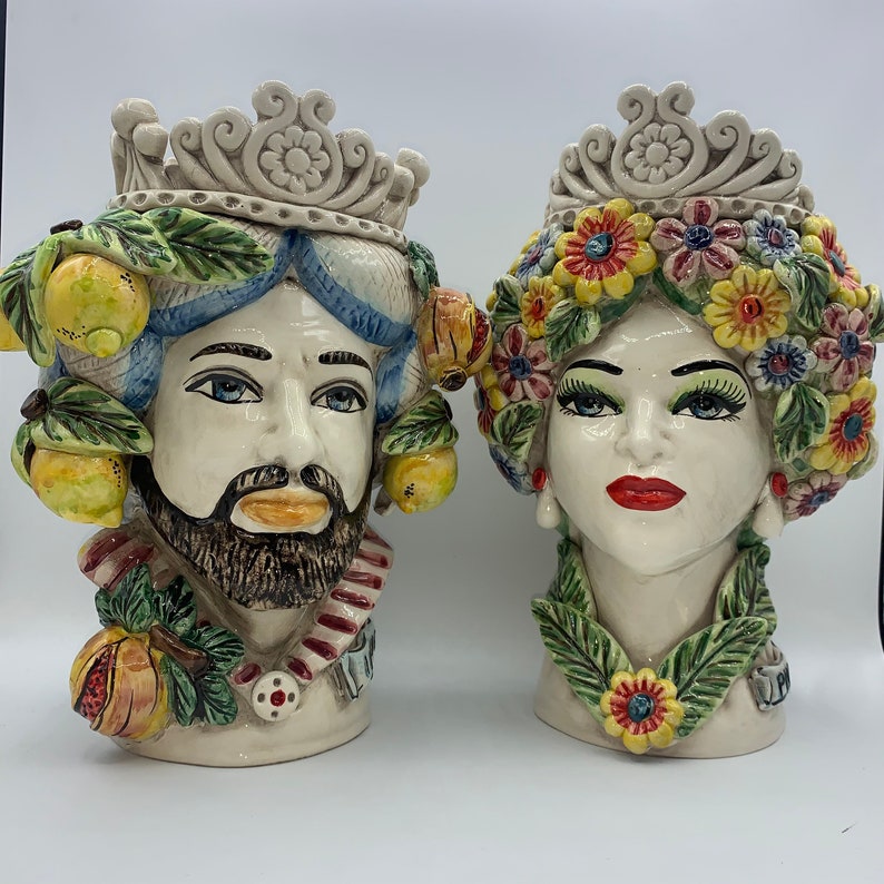 SICILIAN HEAD, Sicilian dark brown head in Caltagirone ceramic entirely modeled by hand H.30 L.20 handcrafted, 4 seasons line image 2