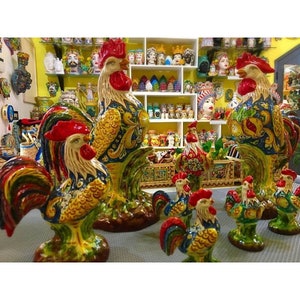 Hand-decorated Caltagirone fine ceramic roosters - 3 sizes available