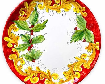 Large hand-decorated Christmas plate, diameter approximately 37 cm