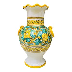 Sicilian ceramic vase made on a lathe, Empire decoration, matte glaze - Dimensions h 40 x 30 cm