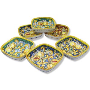 Square plate, Caltagirone ceramic bowl - L 20 cm x h 5 cm approx (1 unit) with 3 colour options and random decoration