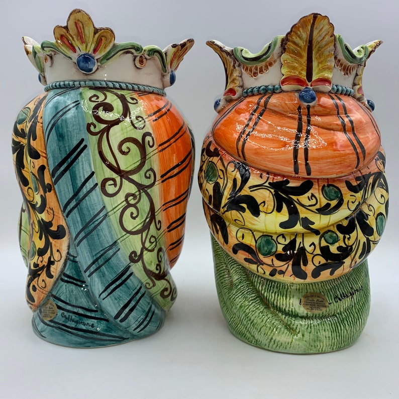 Sicilian moorheads pair man and woman in Caltagirone ceramic entirely hand-shaped H.25 cm