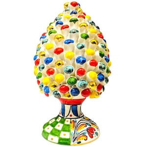 Tannenzapfen Elite-Serie H 25 cm Caltagirone Keramik Multicolor Spitzen und PURE GOLD, dekorierte Basis