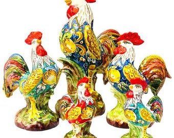 Roosters in fine Caltagirone ceramic decorated by hand - 3 sizes available