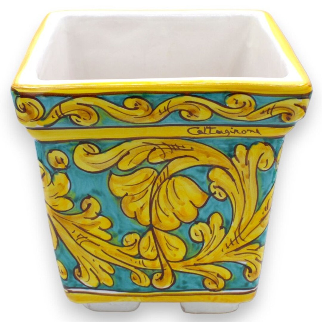 Square Vase Box in Caltagirone Ceramic H 20 X 20 X 20 Cm Etsy