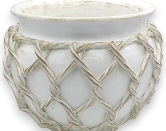 Cachepot Plant pot made of high-quality ceramic, Ø approx. 33 cm with cord applications all around