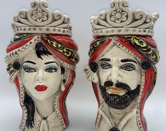SICILIAN HEAD, Sicilian Moor's heads in Caltagirone ceramics entirely hand-modelled H.22 L.13