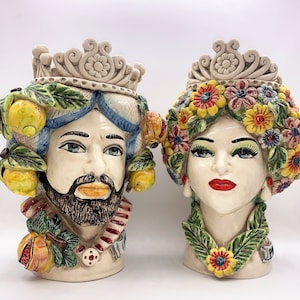 Sicilian Head, four seasons line, Sicilian Moor&#39;s Head in Caltagirone Ceramic hand-modeled H.30 L.20 artisanal 4 season