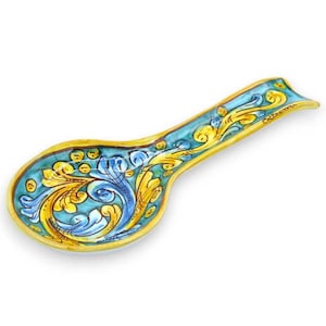 Caltagirone ceramic ladle rest, h 26 cm approx. Baroque decoration