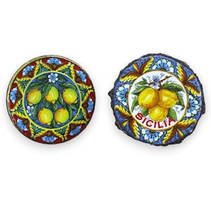 Lava stone and Sicilian ceramic magnet - h 6 cm x 0.4 mm (1 unit) With two decoration options and random color