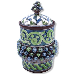 Keramikvase in Tannenzapfenform aus Caltagirone, H. 25 cm, Ø ca. 15 cm, mehrfarbige Emaille und Perlmutt