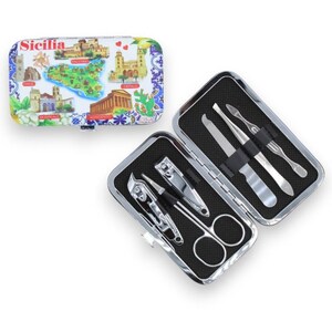 6-piece manicure set with decorated and soft fabric case, random decoration (1 unit)