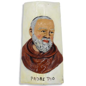 Sicilian Ceramic Tile depicting Padre Pio, h 20 cm - Mod MB