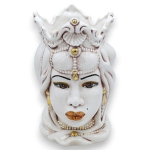 Sicilian Emiri Moorish heads (pair) h 25 cm approx. Caltagirone ceramic, 24k gold enamel details MD17