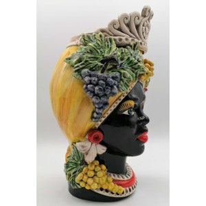 Sicilian head, four seasons line, Sicilian dark brown head in hand-modelled Caltagirone ceramic H.30 L.20 handcrafted 4 season image 5